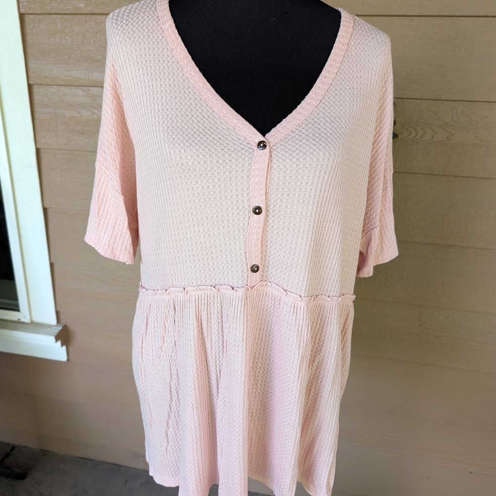 Pink Short Sleeve Button-Down Top